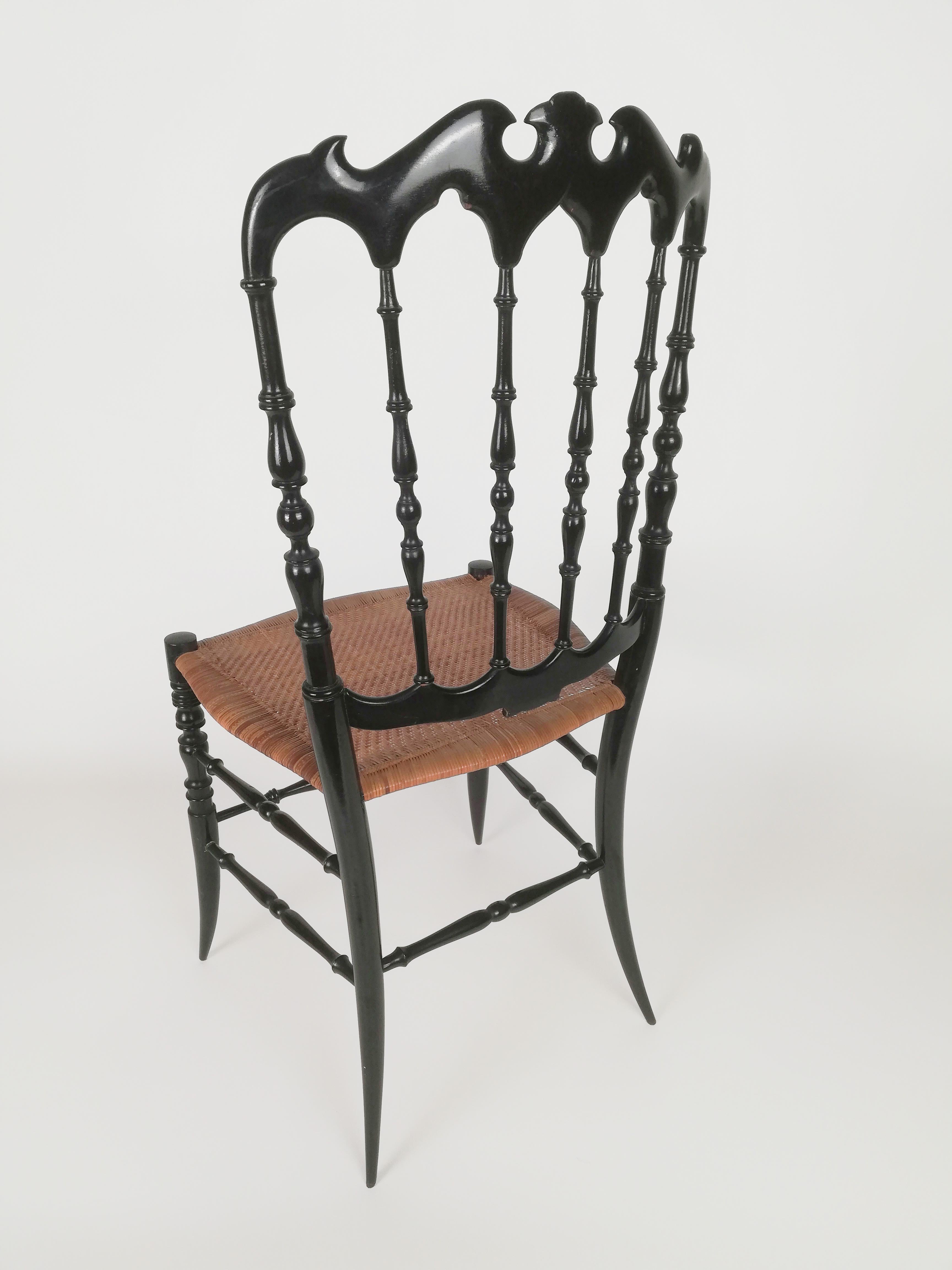 Pair of Chiavarine Chairs Parisian Serie, in Super Light Black Wood and Straw 4