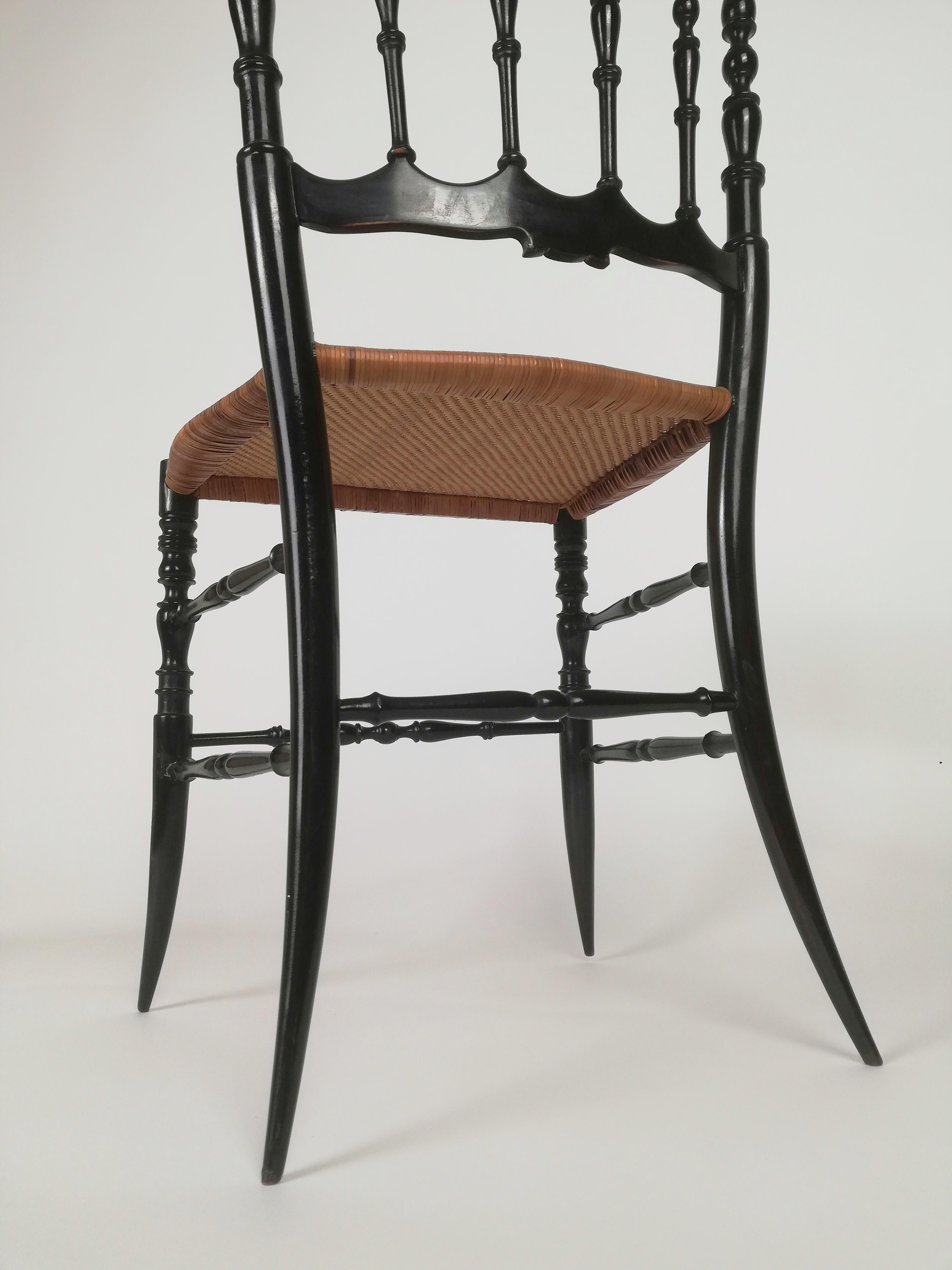 Pair of Chiavarine Chairs Parisian Serie, in Super Light Black Wood and Straw 6