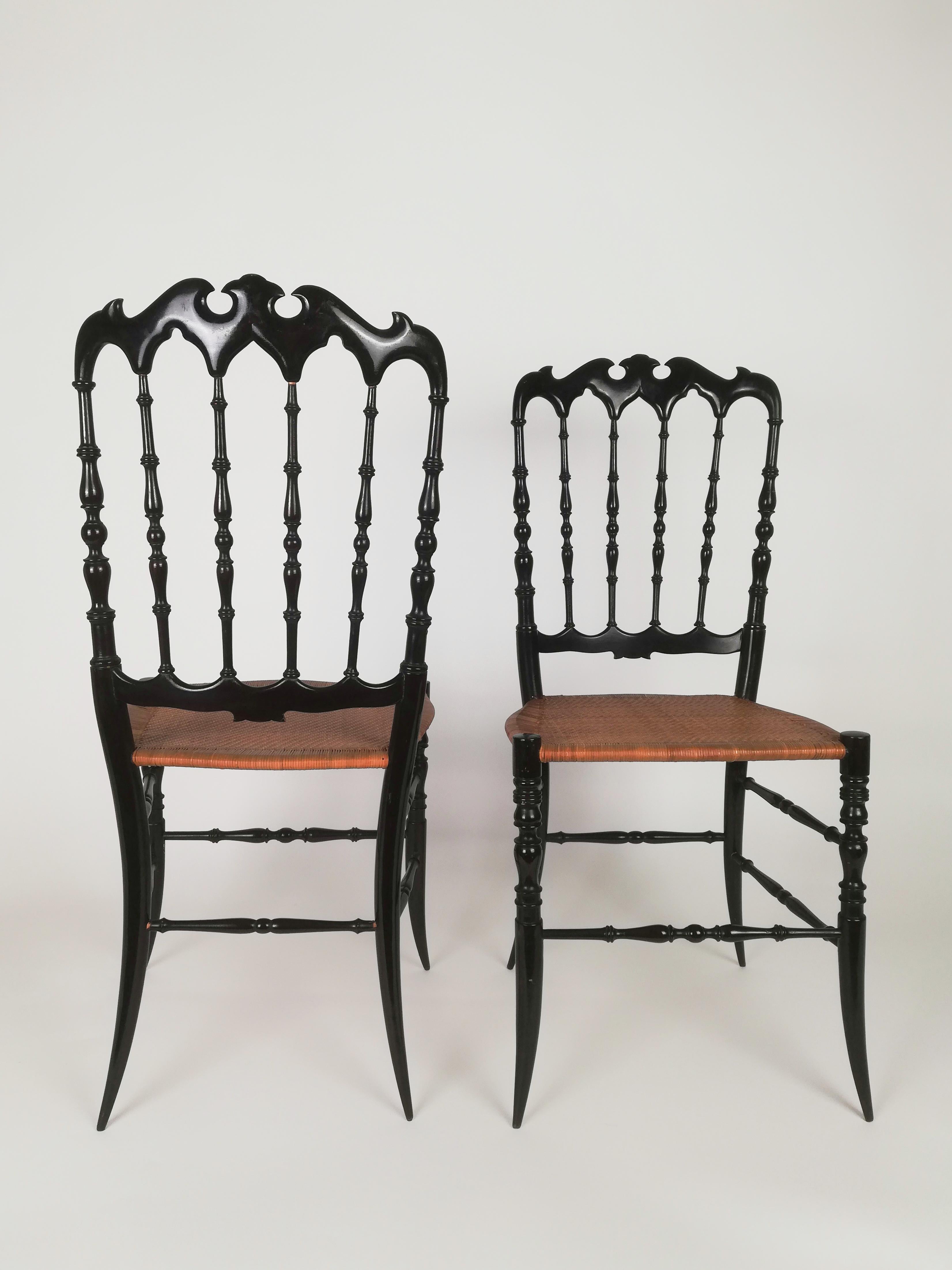 Pair of Chiavarine Chairs Parisian Serie, in Super Light Black Wood and Straw In Good Condition In Roma, IT