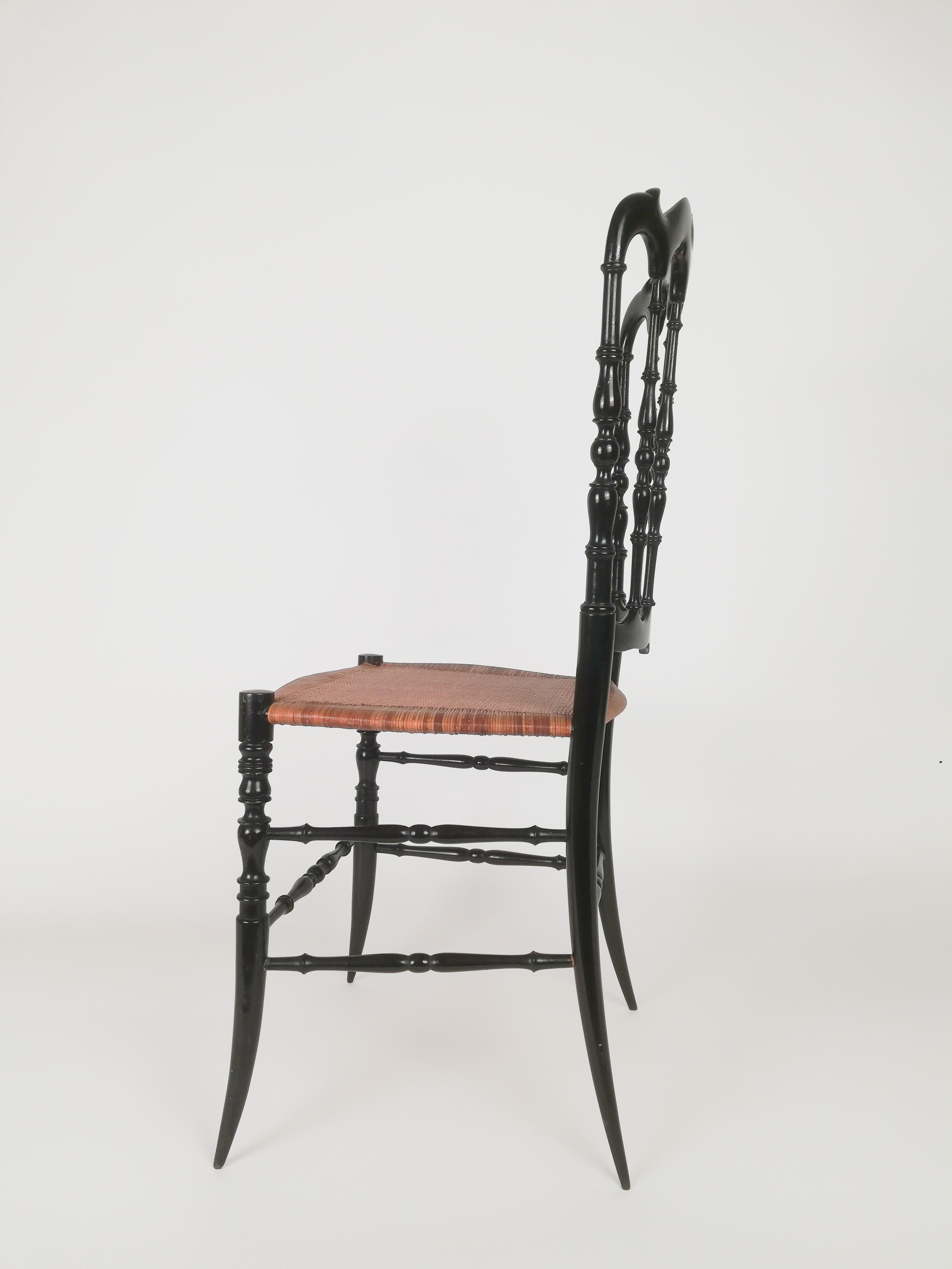 Pair of Chiavarine Chairs Parisian Serie, in Super Light Black Wood and Straw 1
