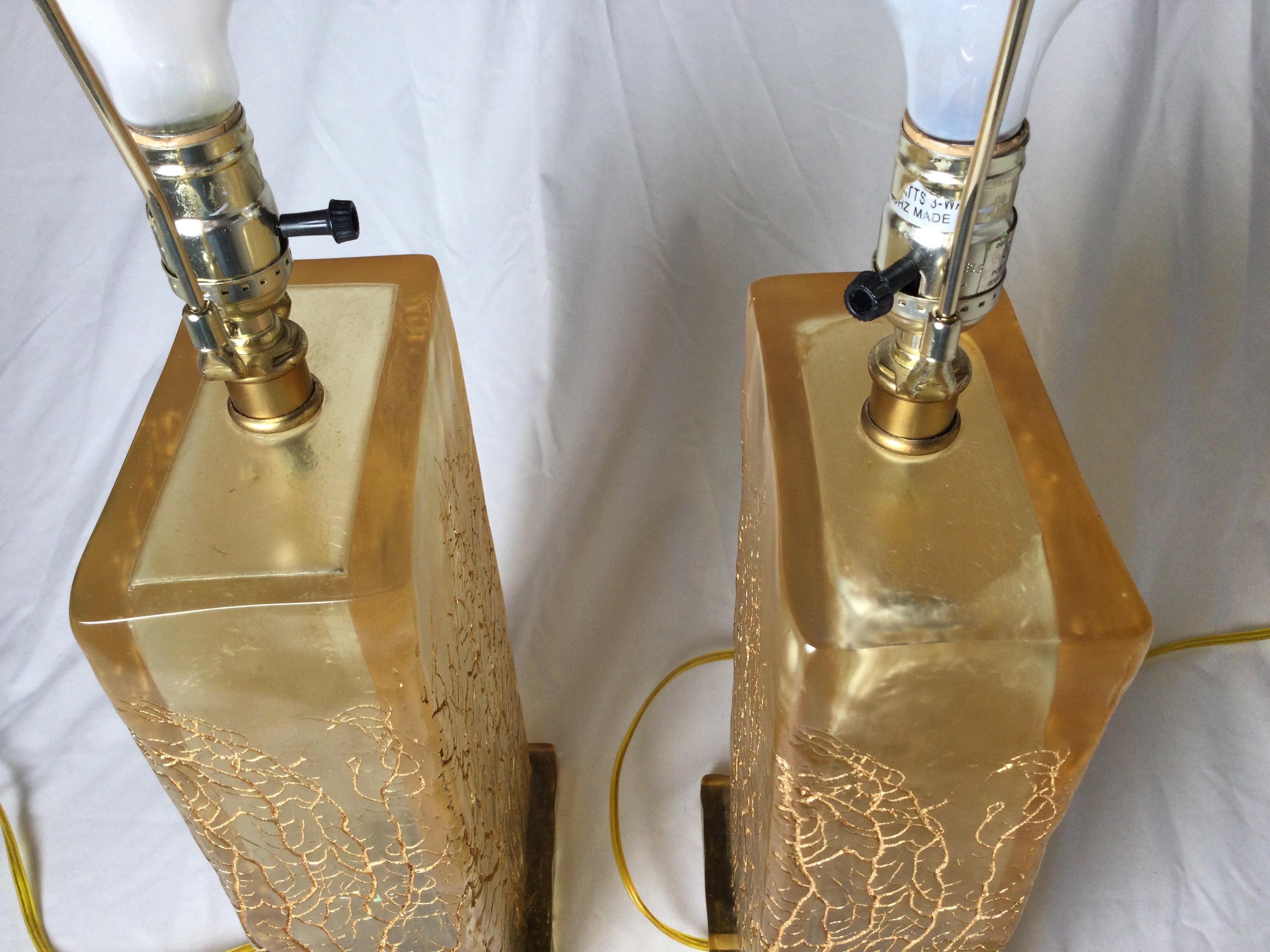 Pair of Chic Amber Lucite Lamps 4