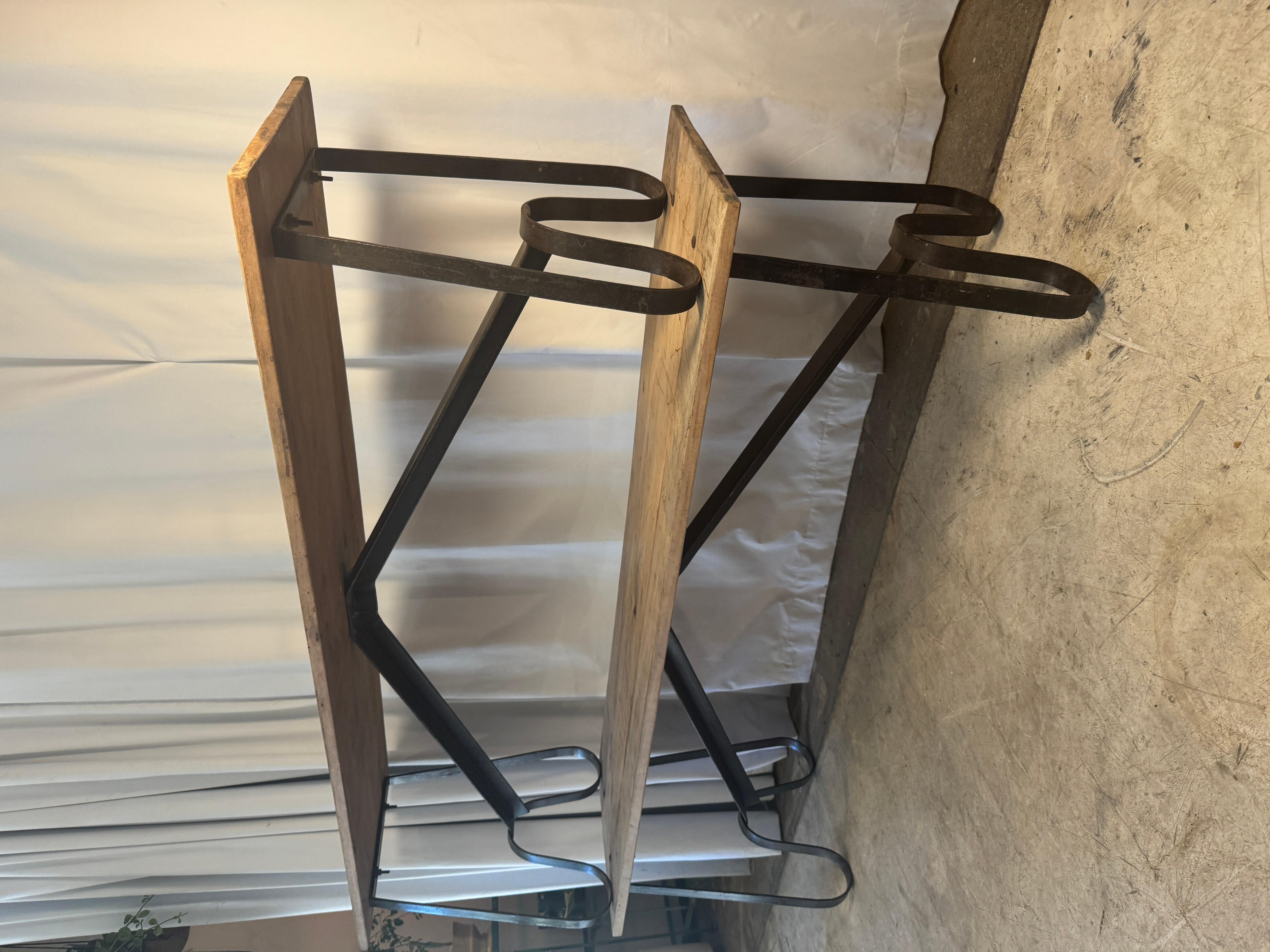 Pair of Chic Antique “Grimaud” Benches with Wrought Iron-Bases + Reclaimed Wood For Sale 6