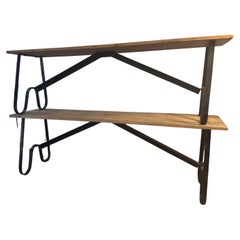 Pair of Chic Antique “Grimaud” Benches with Wrought Iron-Bases + Reclaimed Wood