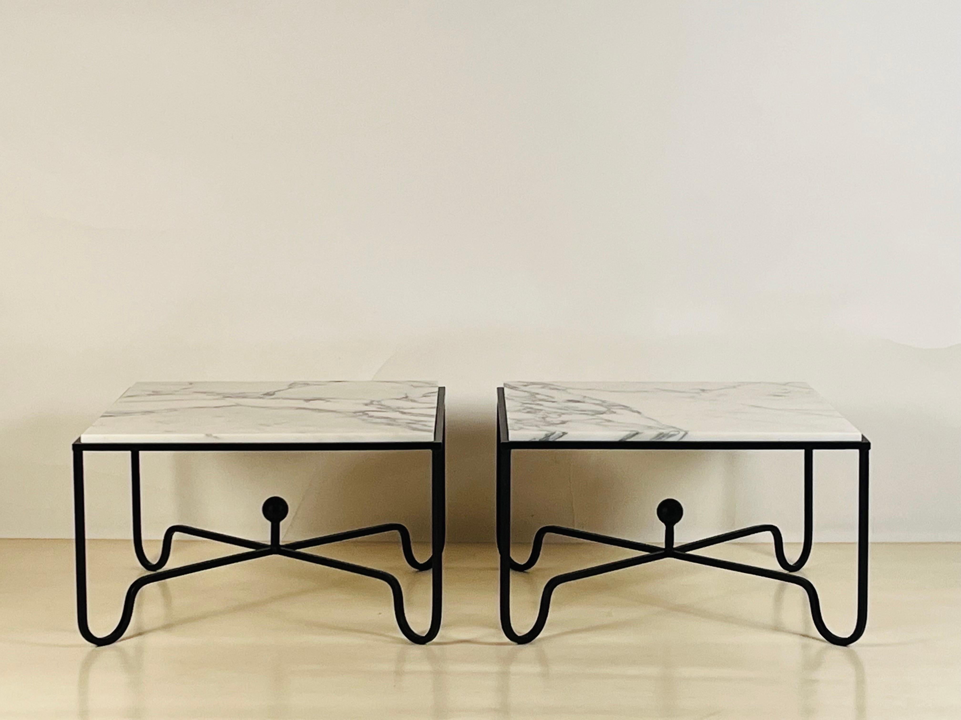 Modern Pair of Chic Arabescato Marble 'Entretoise' Side or End Tables by Design Frères For Sale