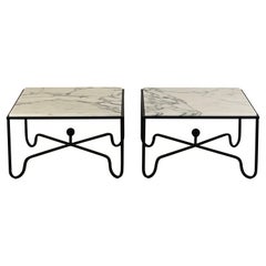 Pair of Chic Arabescato Marble 'Entretoise' Side or End Tables by Design Frères