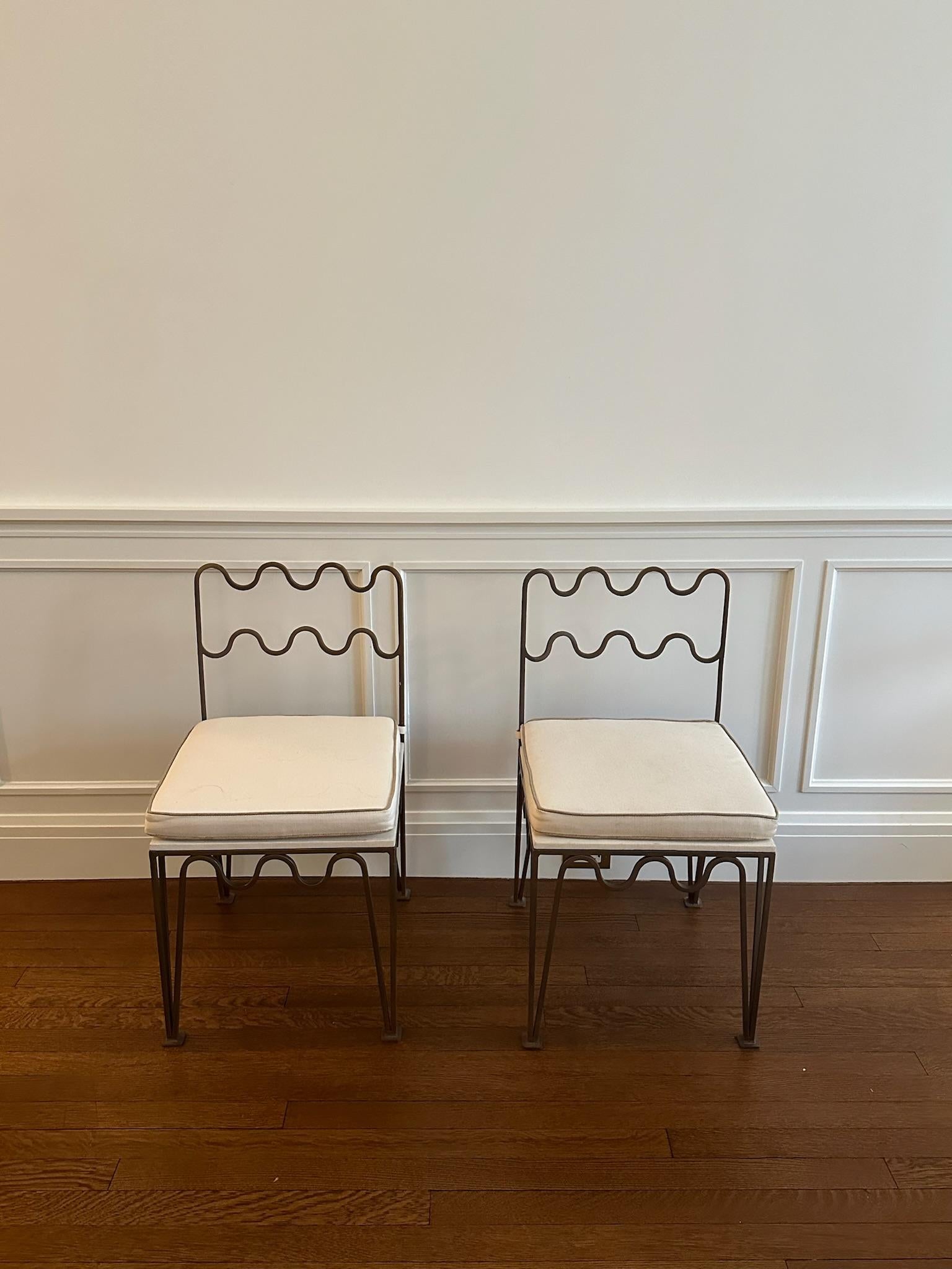 Contemporary Pair of Royere Inspired Bronze Side Chairs For Sale