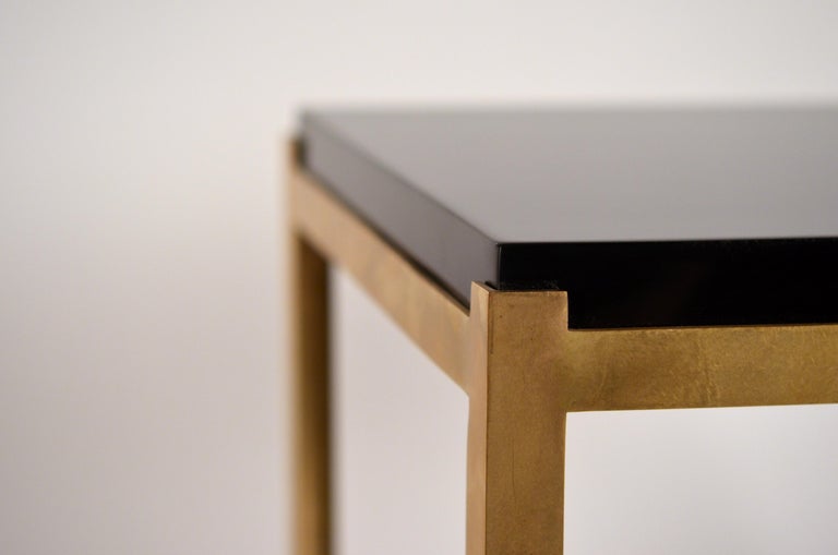 French Pair of Chic 'Caisson' Solid Brass and Black Lacquer End Tables by Design Frères For Sale
