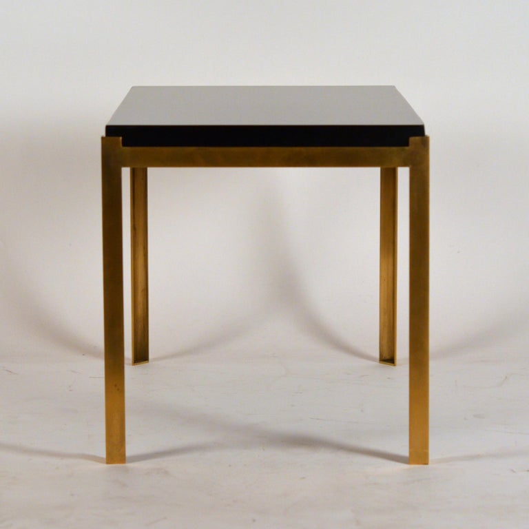 Patinated Pair of Chic 'Caisson' Solid Brass and Black Lacquer End Tables by Design Frères For Sale