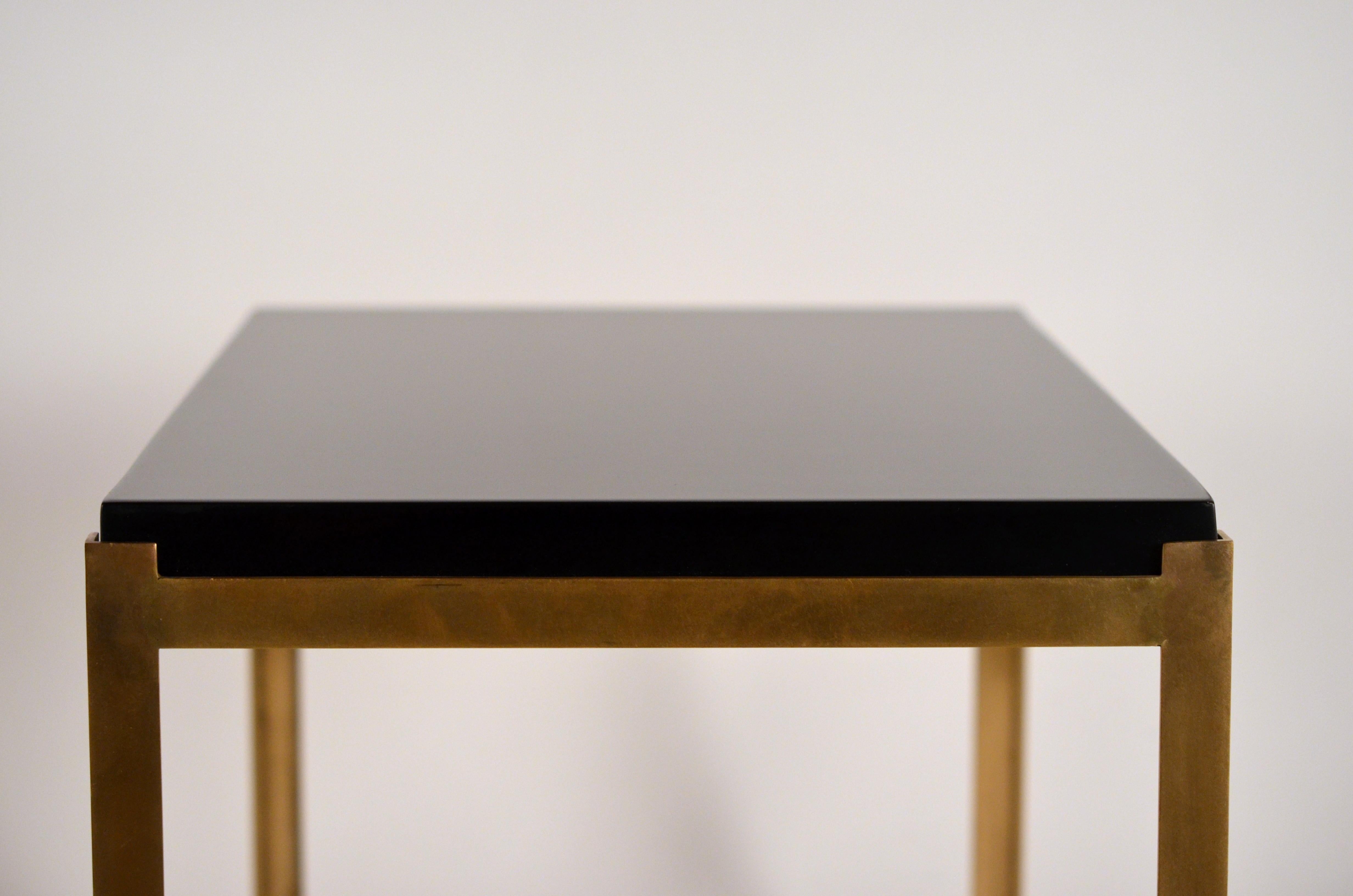 Pair of Chic 'Caisson' Solid Brass and Black Lacquer End Tables by Design Frères In New Condition For Sale In Los Angeles, CA