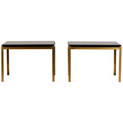 Pair of Chic 'Caisson' Solid Brass and Black Lacquer End Tables by Design Frères