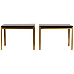 Pair of Chic 'Caisson' Solid Brass and Black Lacquer End Tables by Design Frères