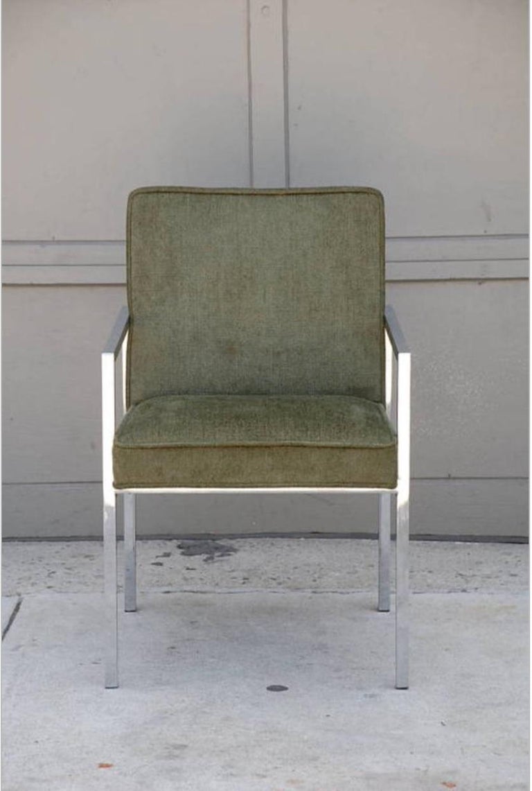 Pair of Chic Chromed Steel Upholstered Armchairs For Sale at 1stDibs