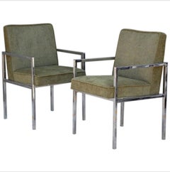 Retro Pair of Chic Chromed Steel Upholstered Armchairs