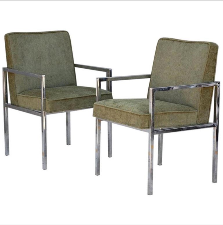 Pair of Chic Chromed Steel Upholstered Armchairs For Sale at 1stDibs
