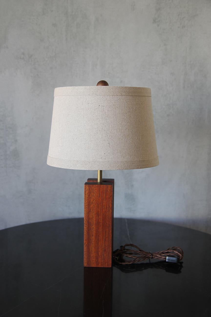 Organic Modern Pair of Chic ‘Cubismo’ Lamp with linen shade by Understated Design For Sale
