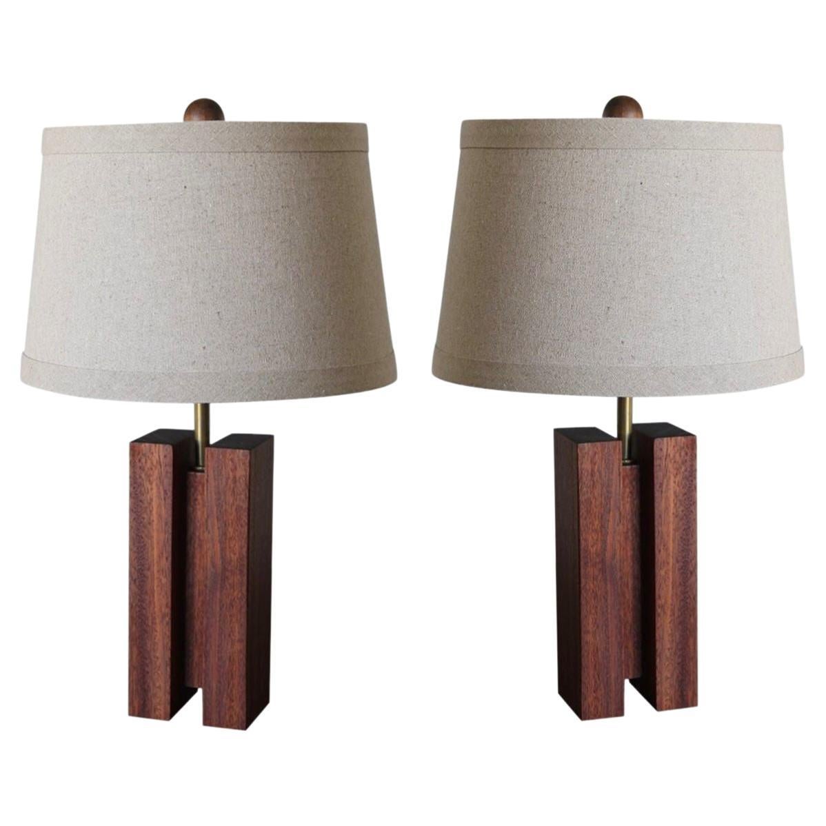 Pair of Chic ‘Cubismo’ Lamp with linen shade by Understated Design For Sale