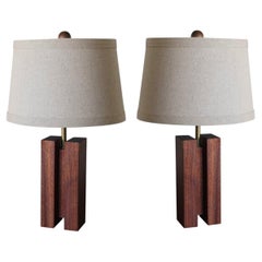 Pair of Chic ‘Cubismo’ Lamp with linen shade by Understated Design