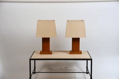 Pair of Chic Cubist Bedside / Table Lamps with Custom Silk Shades