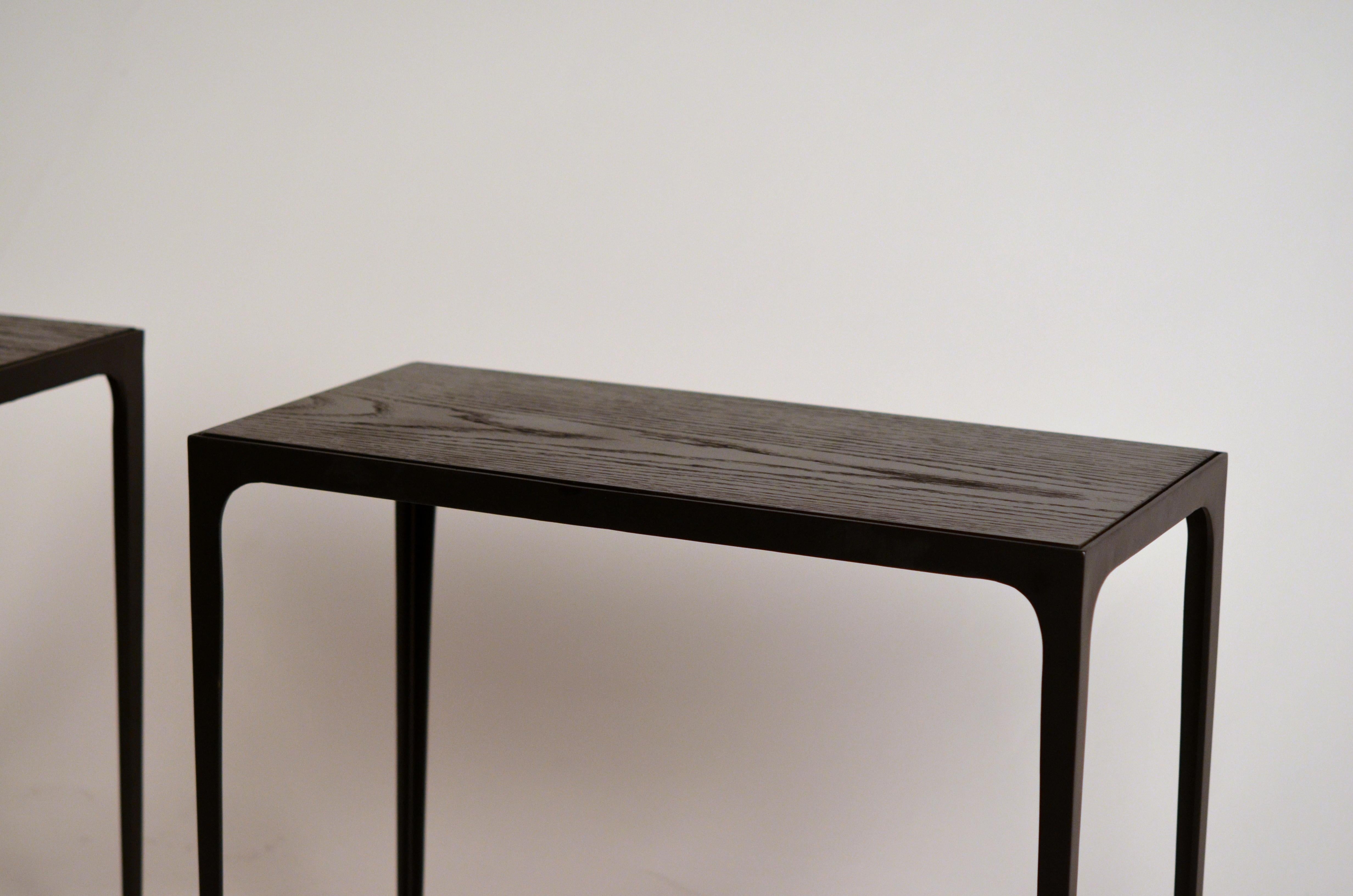 Art Deco Pair of Chic Ebonized Oak 'Esquisse' Side Tables by Design Frères For Sale