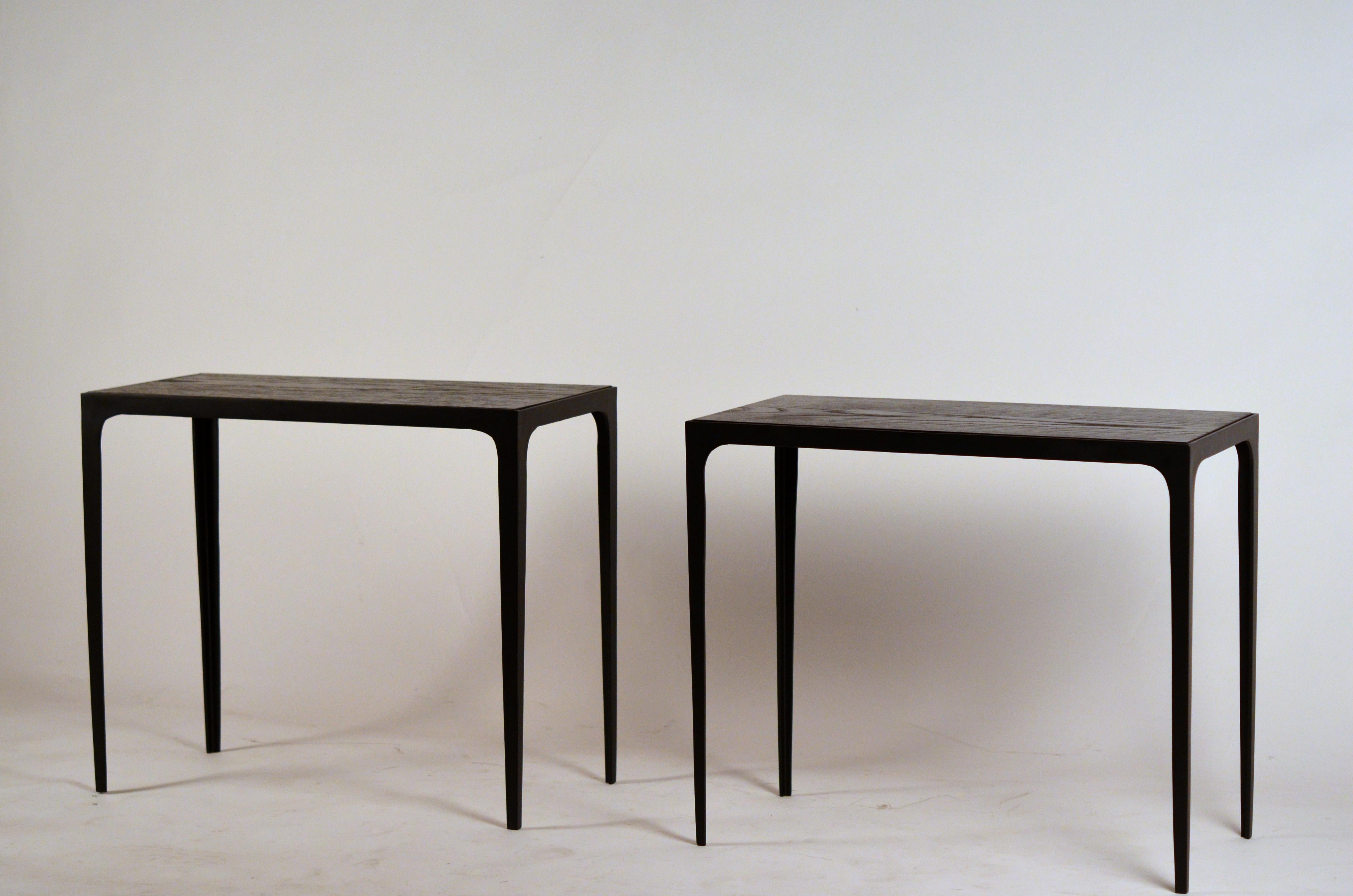 Pair of Chic Ebonized Oak 'Esquisse' Side Tables by Design Frères For Sale 1