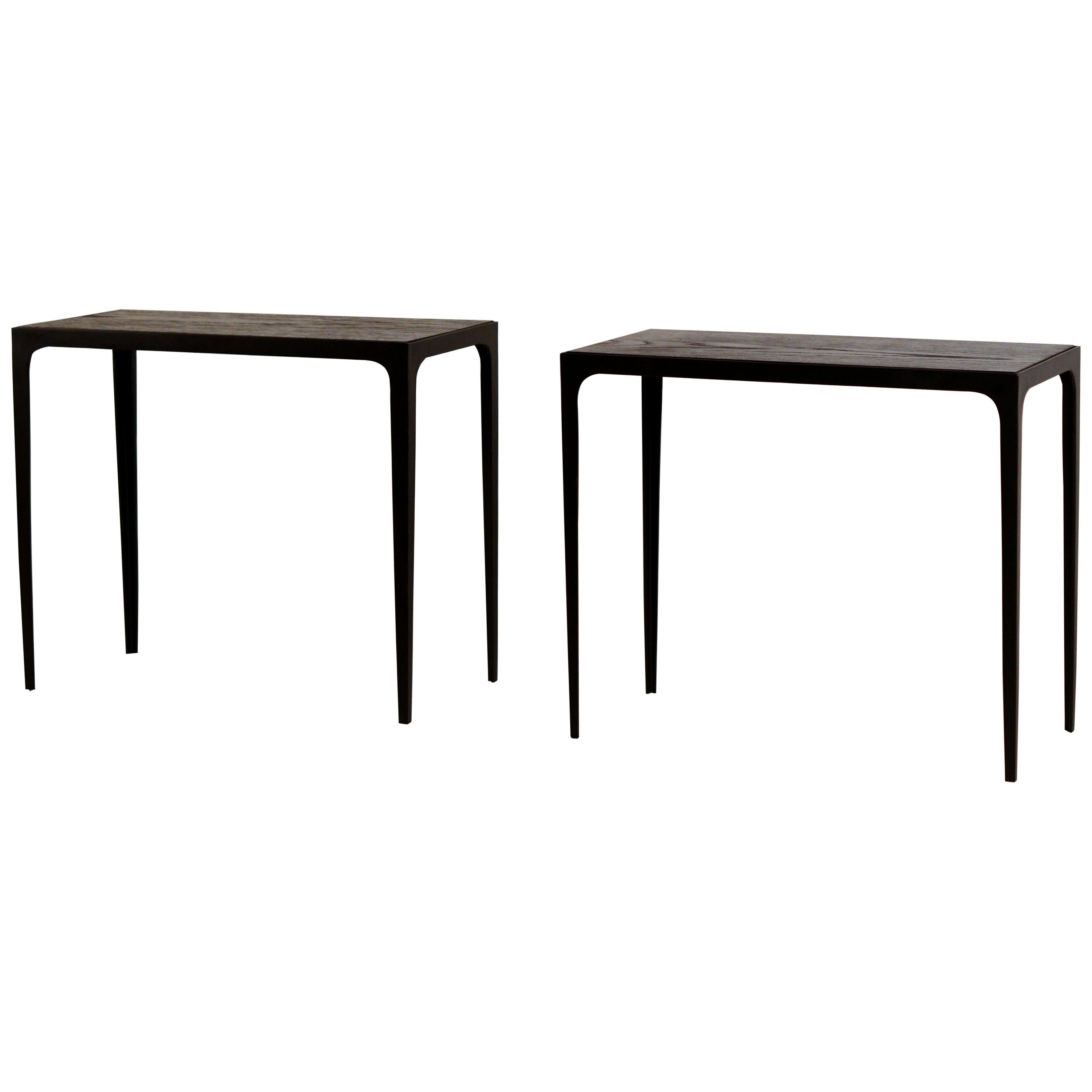 Pair of Chic Ebonized Oak 'Esquisse' Side Tables by Design Frères