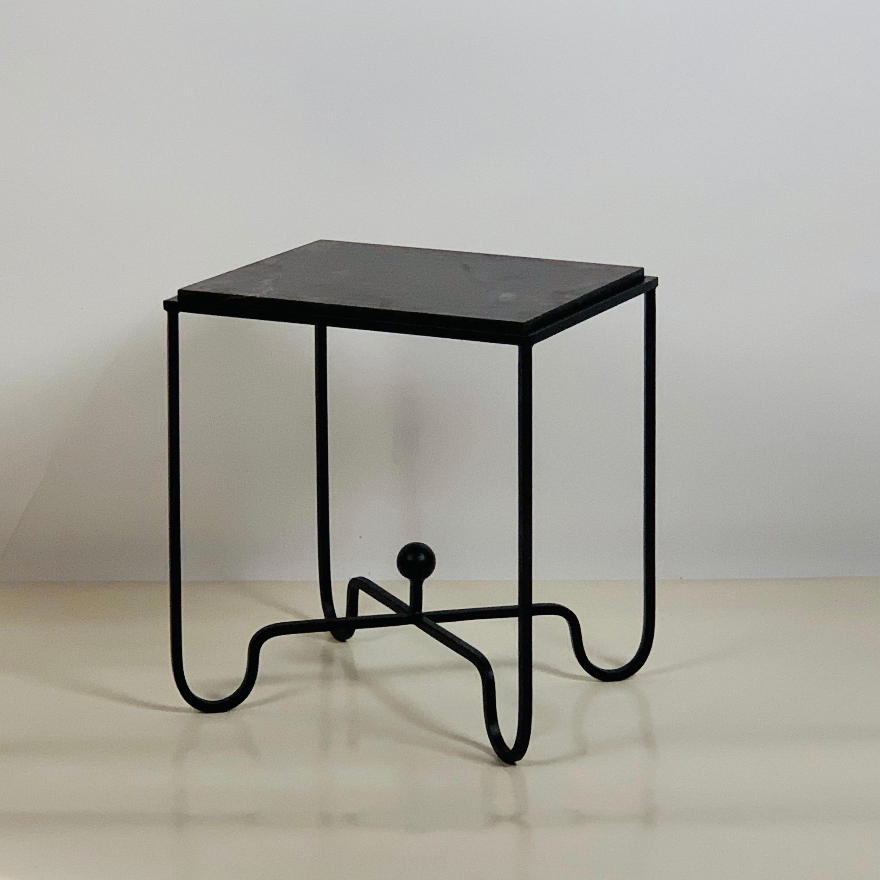 Modern Pair of Chic 'Entretoise' Black Limestone Night Stands by Design Frères For Sale