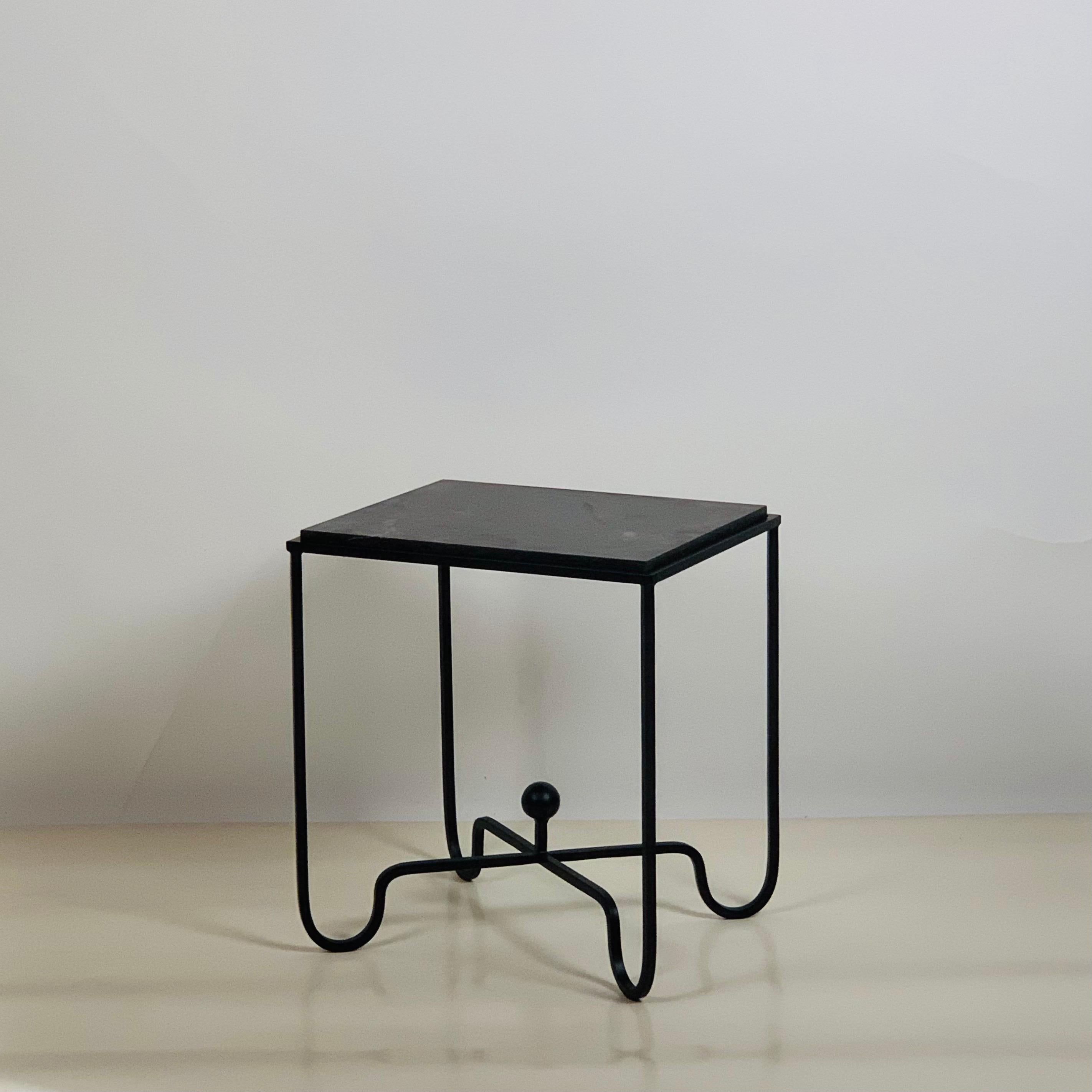 European Pair of Chic 'Entretoise' Black Limestone Night Stands by Design Frères For Sale
