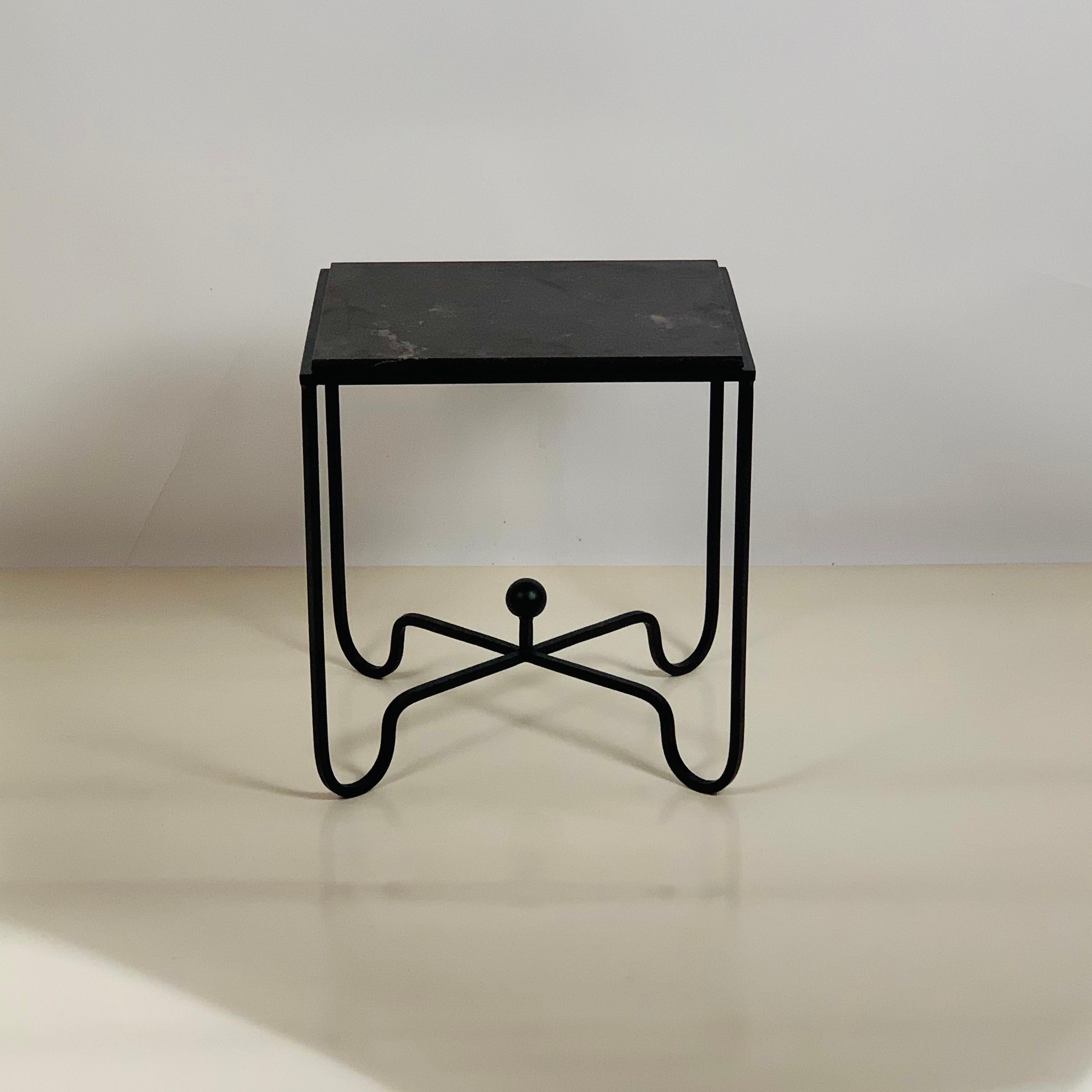 Powder-Coated Pair of Chic 'Entretoise' Black Limestone Night Stands by Design Frères For Sale