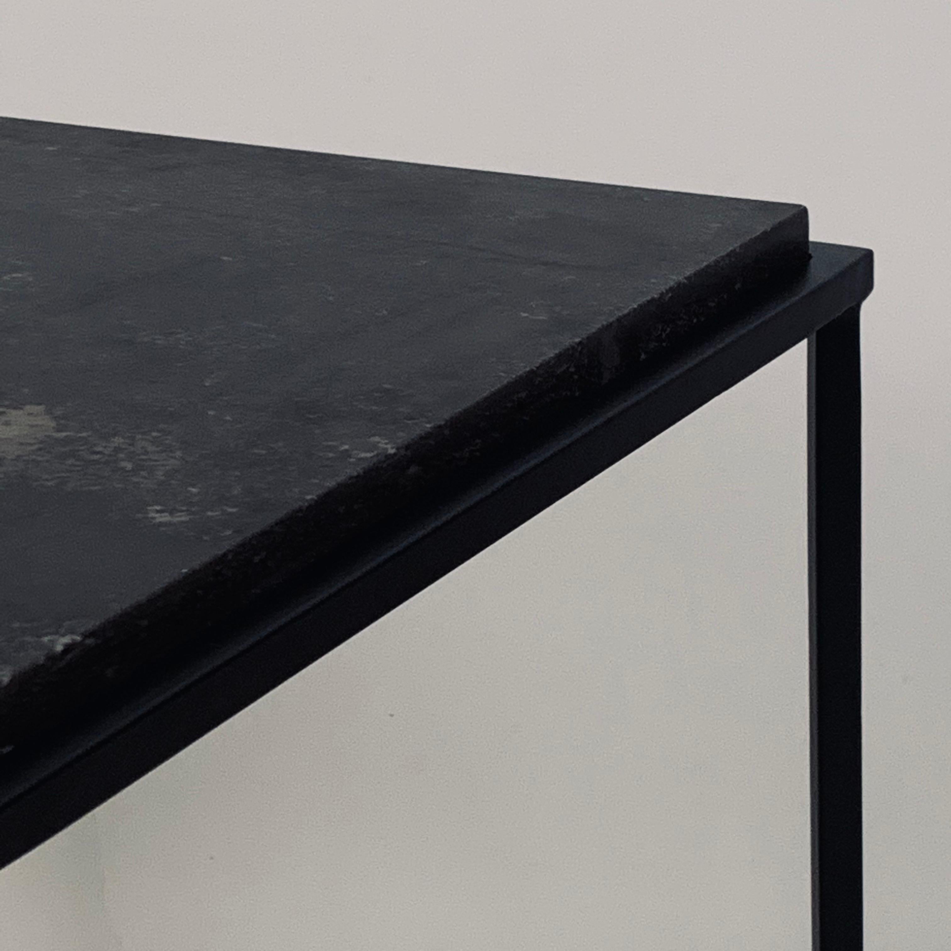 Contemporary Pair of Chic 'Entretoise' Black Limestone Night Stands by Design Frères For Sale