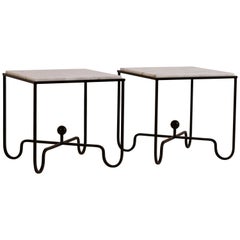 Pair of Chic 'Entretoise' Veined White Quartz Side Tables by Design Frères