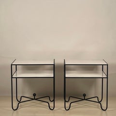 Pair of Chic 'Entretoise' Wrought Iron and Marble Nightstands by Design Frères