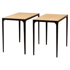 Pair of Chic 'Esquisse' Grooved Ivory Travertine Side Tables by Design Frères