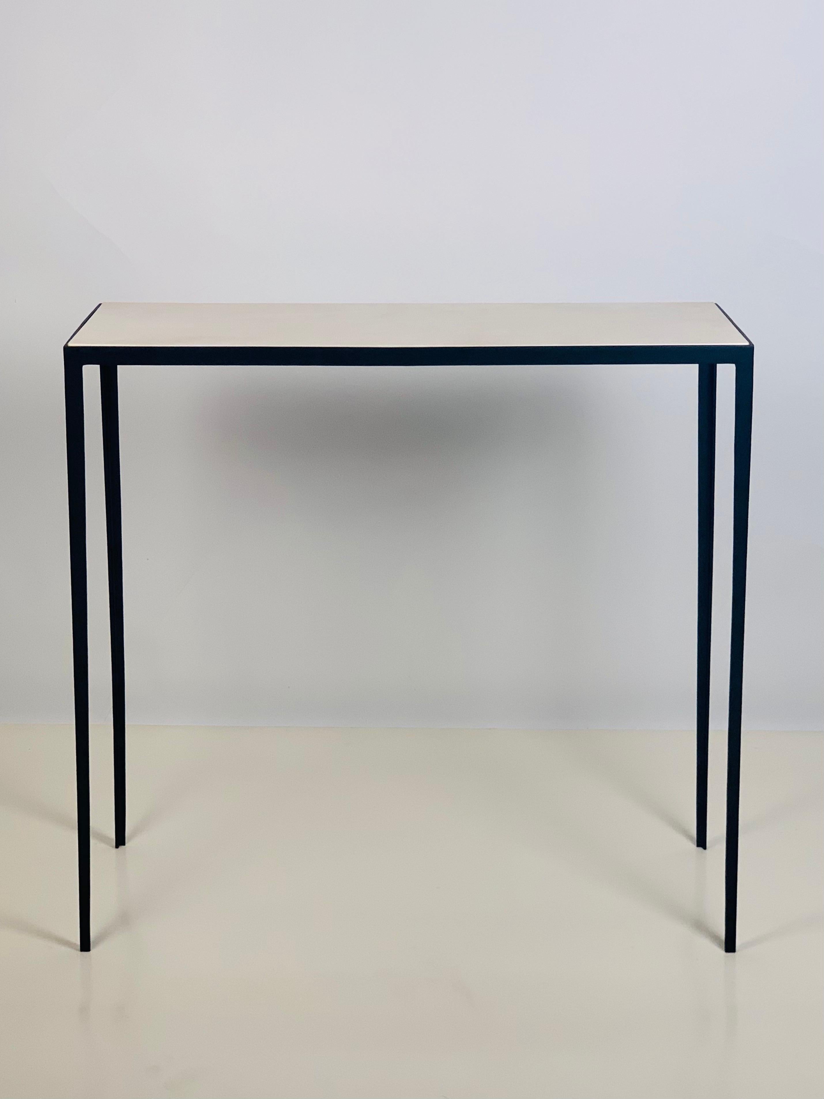 Pair of Chic 'Etude' Wrought Iron and Parchment Consoles by Design Frères For Sale 1