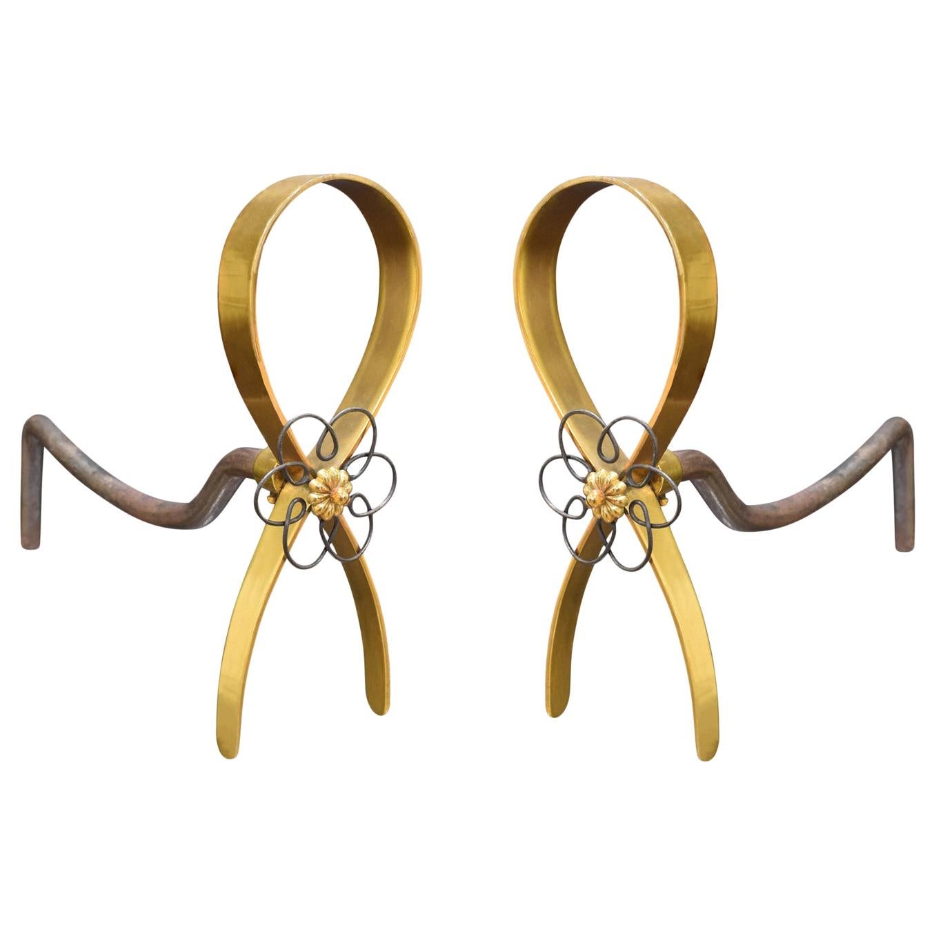 Pair of Chic Flower Andirons, 1950s