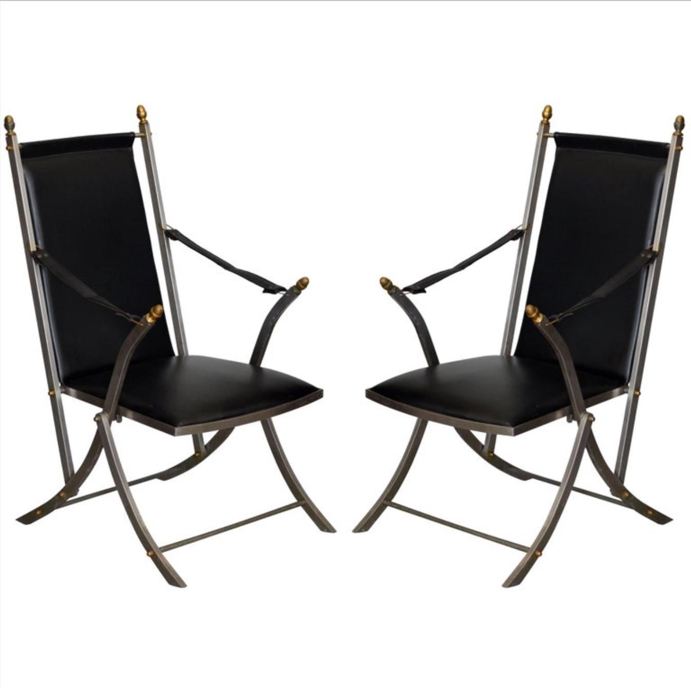 Pair of folding Campaign armchairs in the style of Otto Parzinger for Maison Jansen.