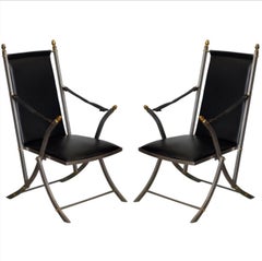 Pair of Chic Folding Campaign Armchairs in the Style of Maison Jansen