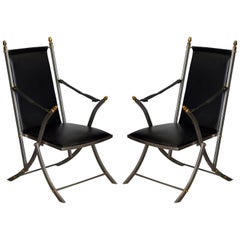 Pair of Chic Folding Campaign Armchairs in the Style of Maison Jansen