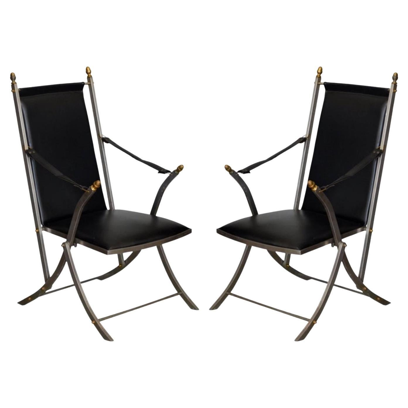 Pair of Chic Folding Campaign Armchairs in the Style of Maison Jansen