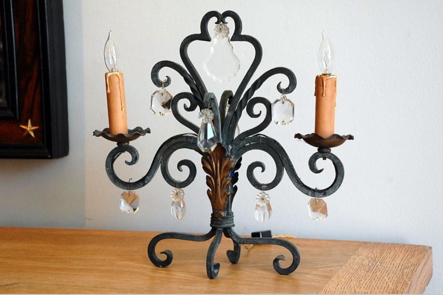 Pair of intricate French 1940s candelabra lights.