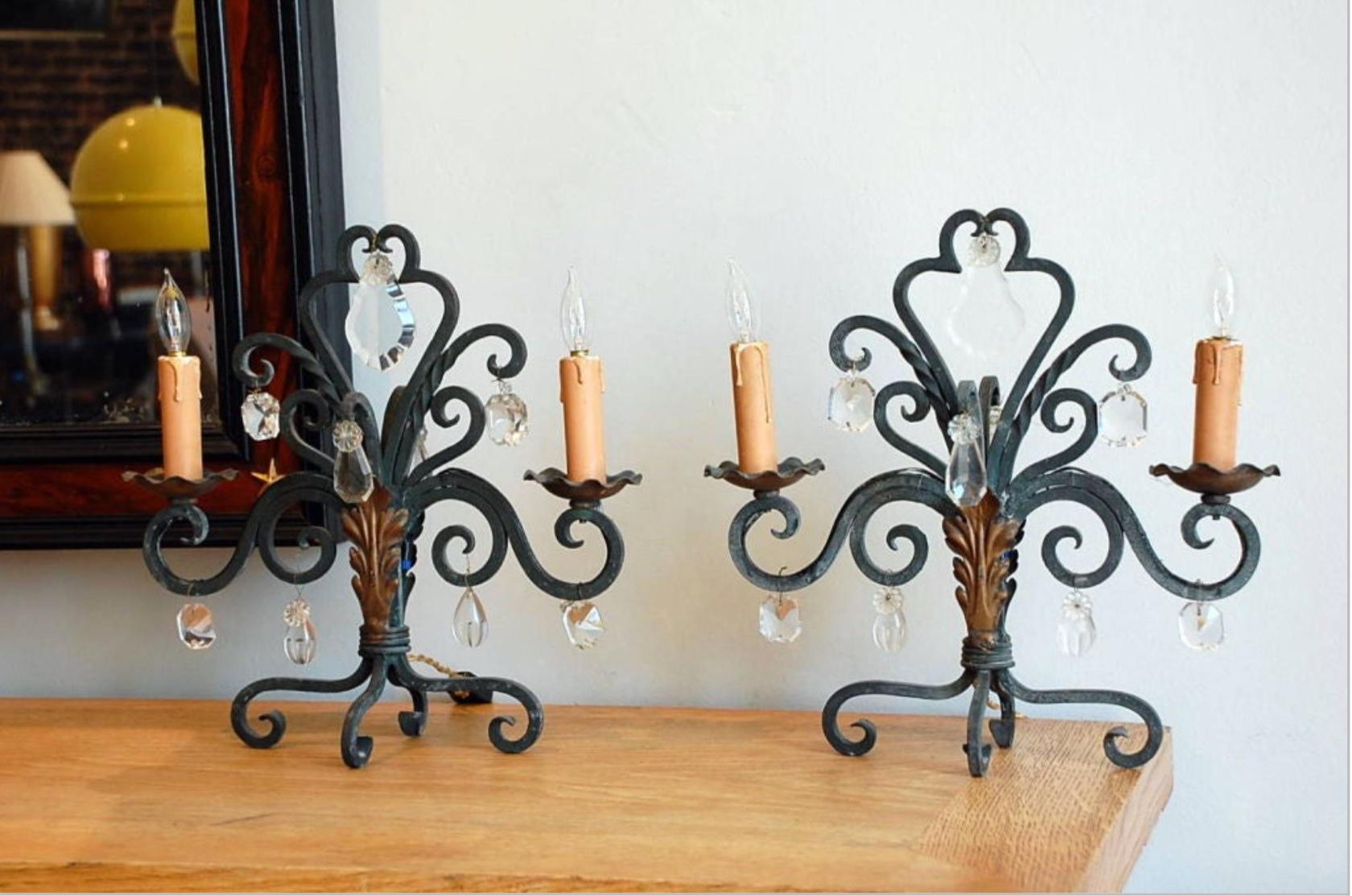 Art Deco Pair of Chic French 1940s Candelabra Lights For Sale