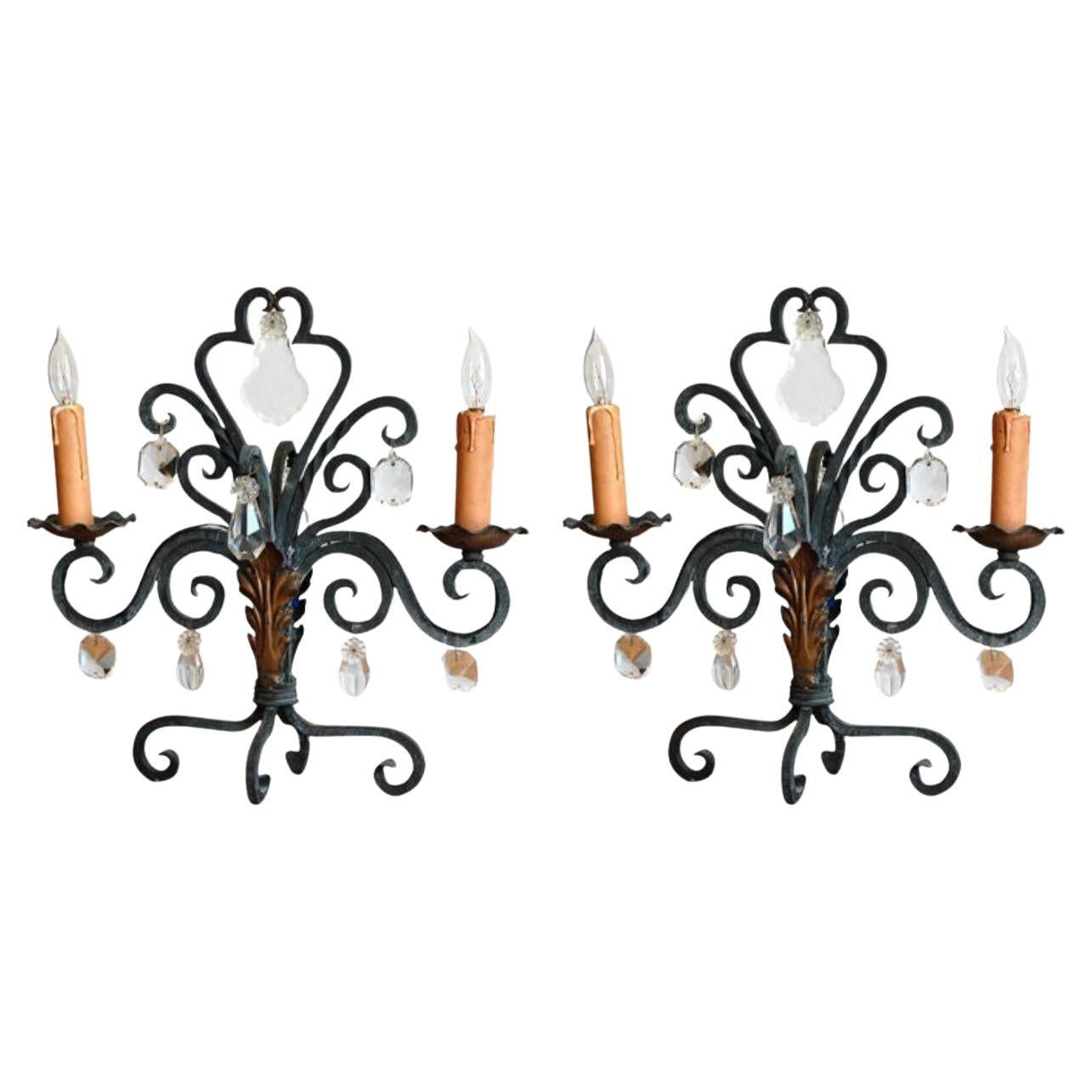 Pair of Chic French 1940s Candelabra Lights For Sale
