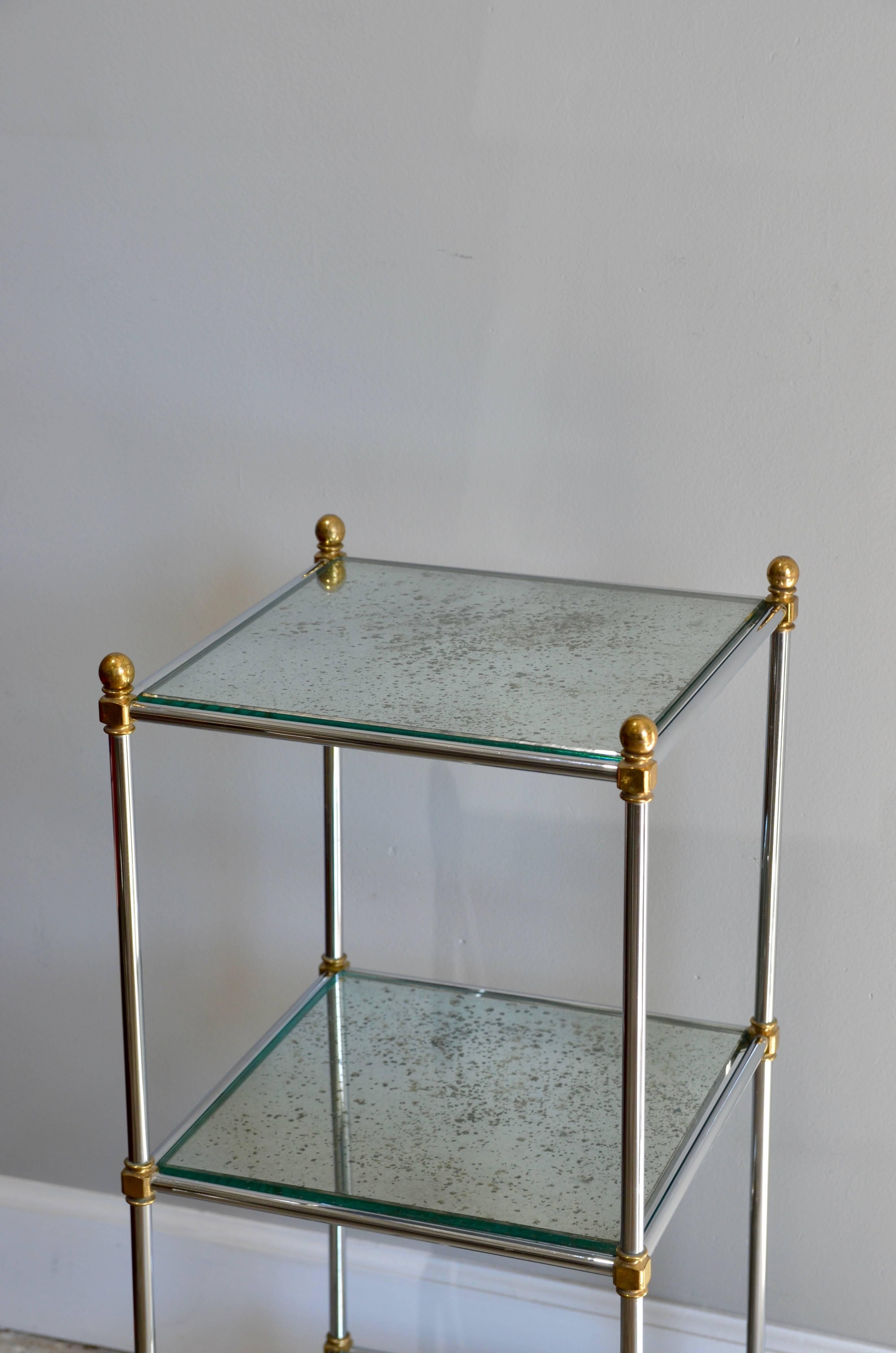 Modern Pair of Chic French 1960s Three-Tiered Mirrored Side Tables