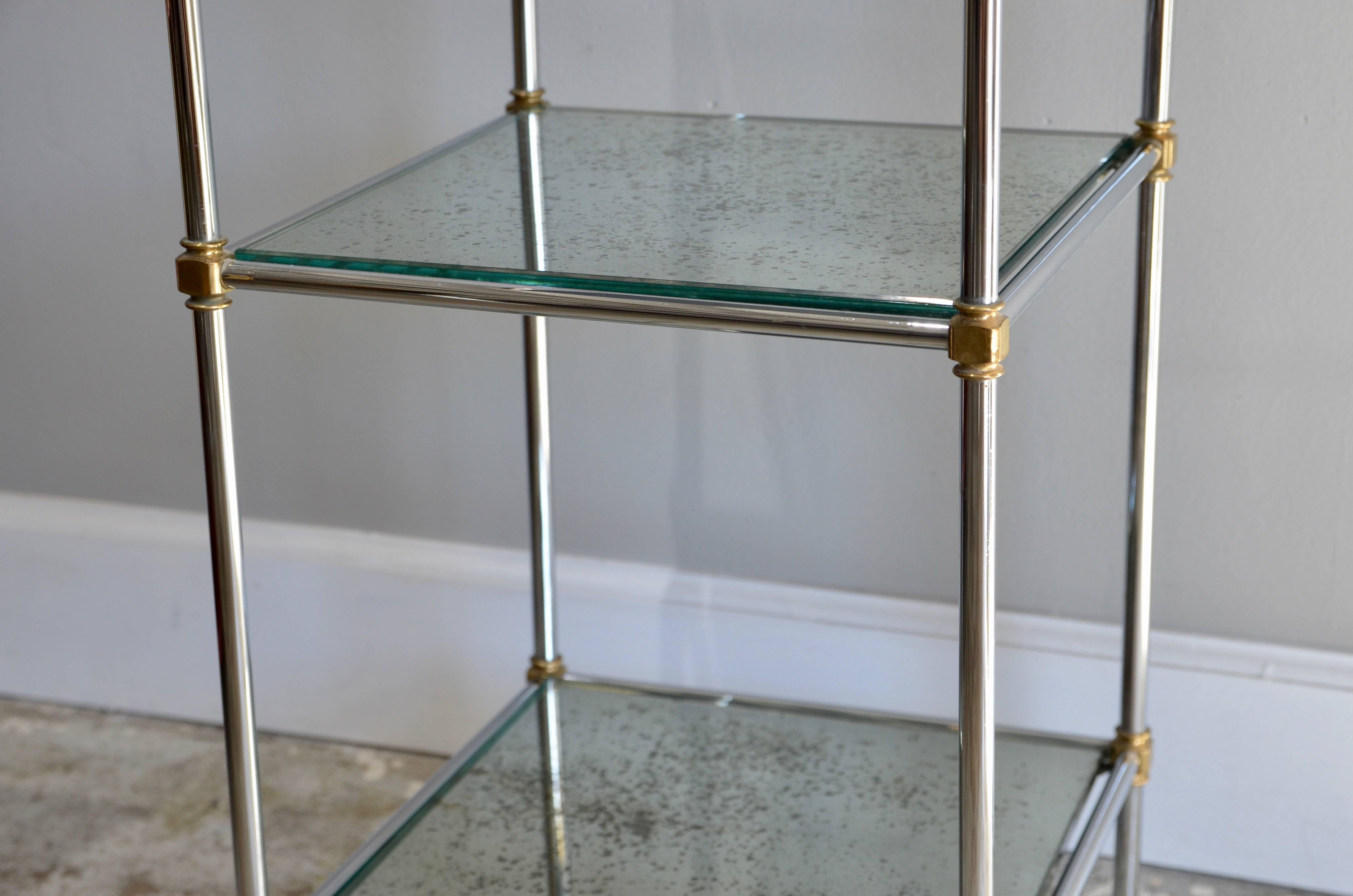 Gilt Pair of Chic French 1960s Three-Tiered Mirrored Side Tables