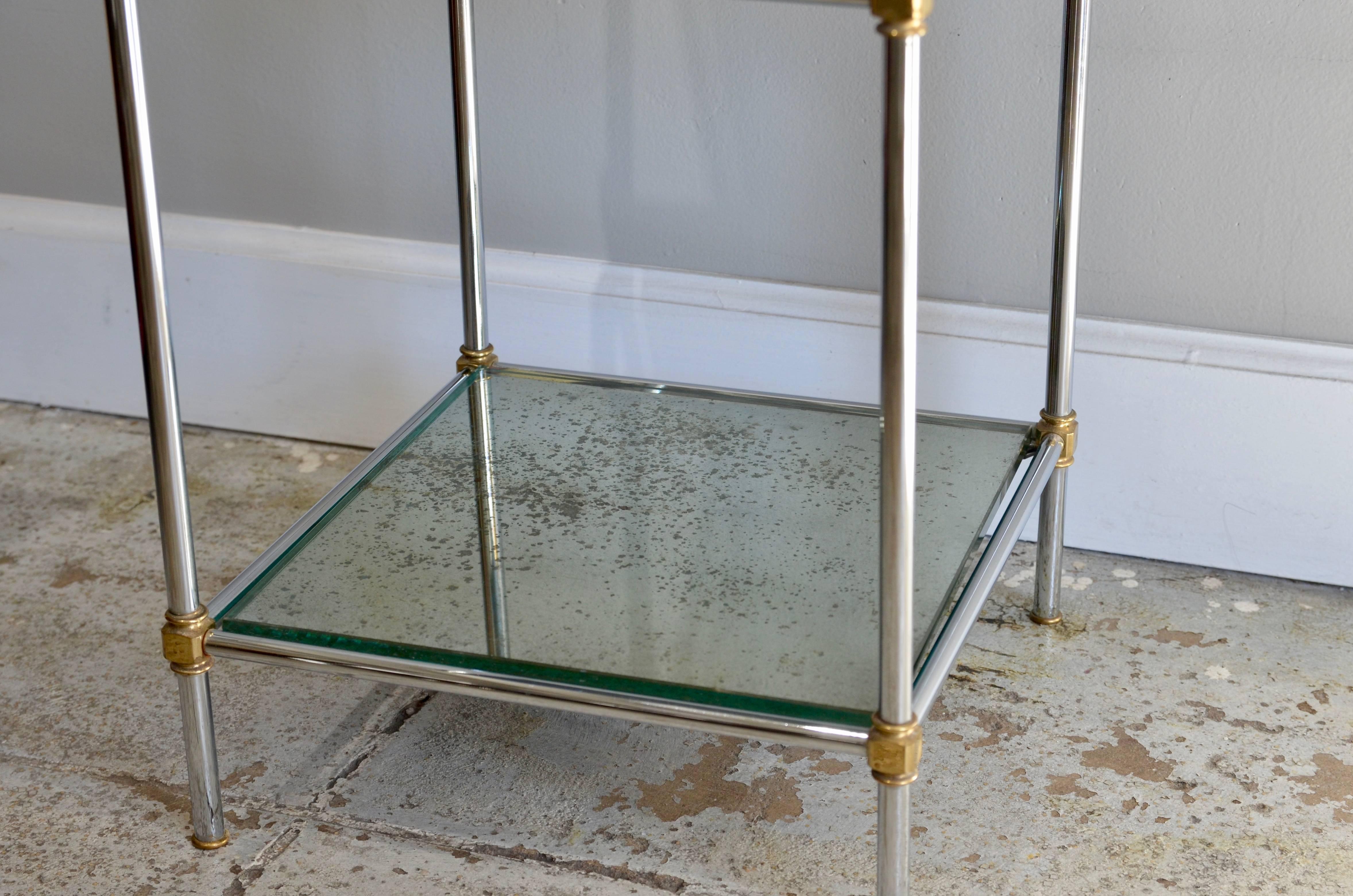 Pair of Chic French 1960s Three-Tiered Mirrored Side Tables In Excellent Condition In Los Angeles, CA
