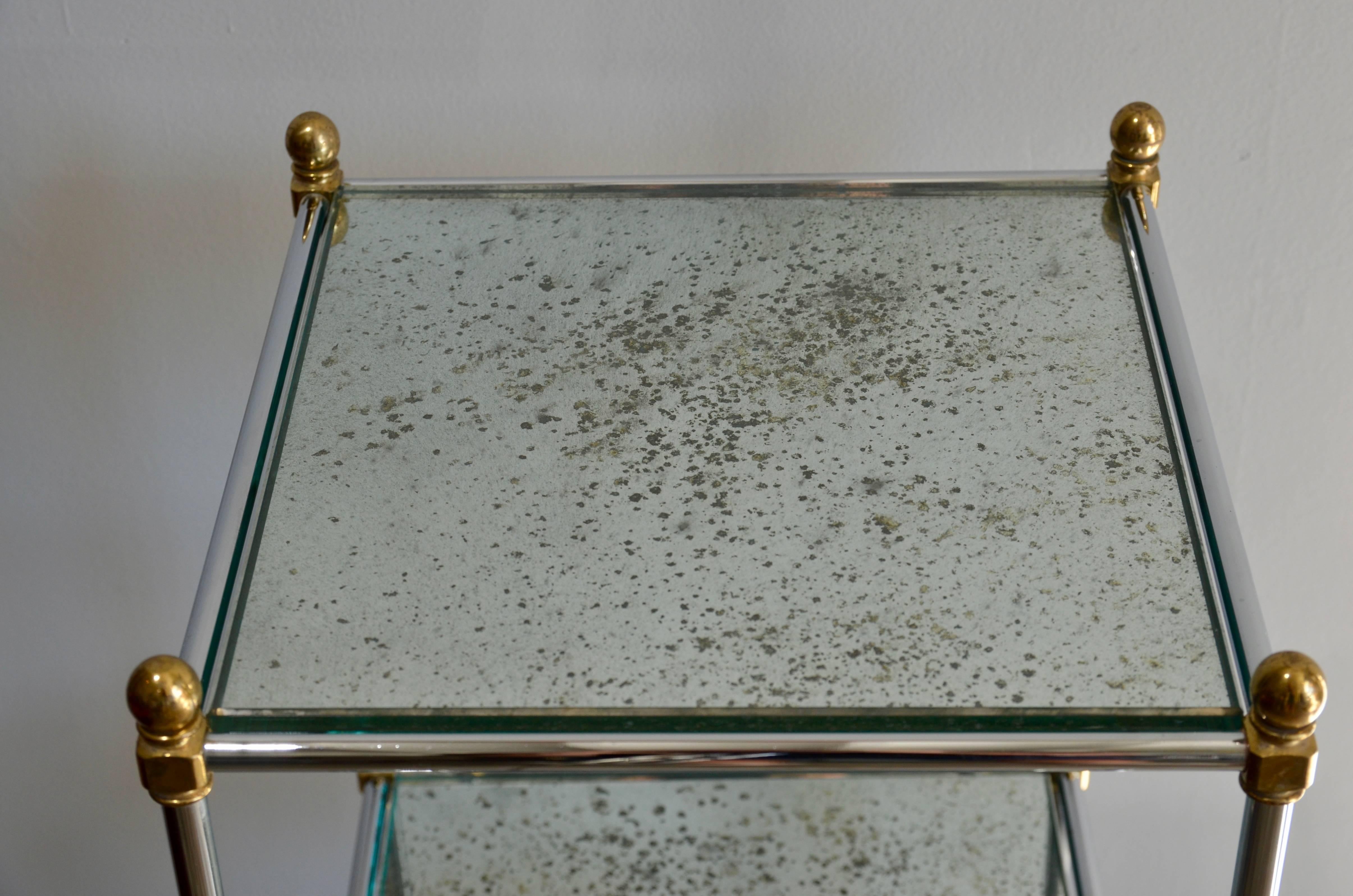 Mid-20th Century Pair of Chic French 1960s Three-Tiered Mirrored Side Tables