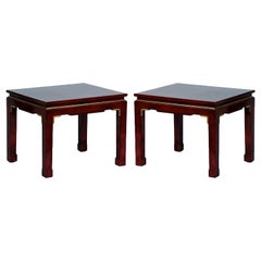 Vintage Pair of Chic French 1960s Asian Inspired Lacquer Tables