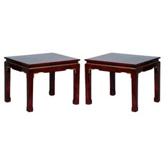 Pair of chic French 60's Asian inspired lacquer tables