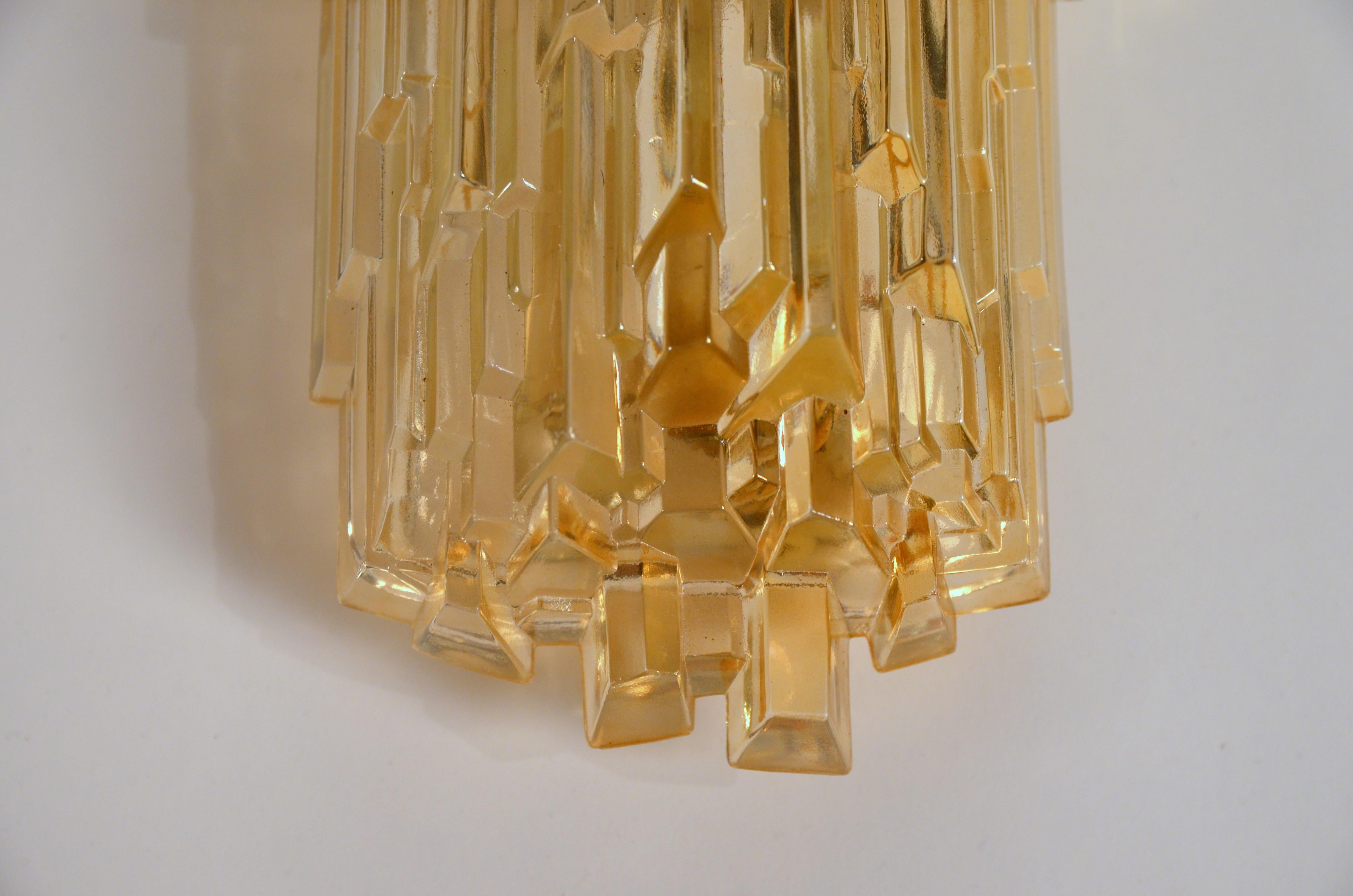 Steel Pair of Chic French 1970s Brutalist Glass Sconces