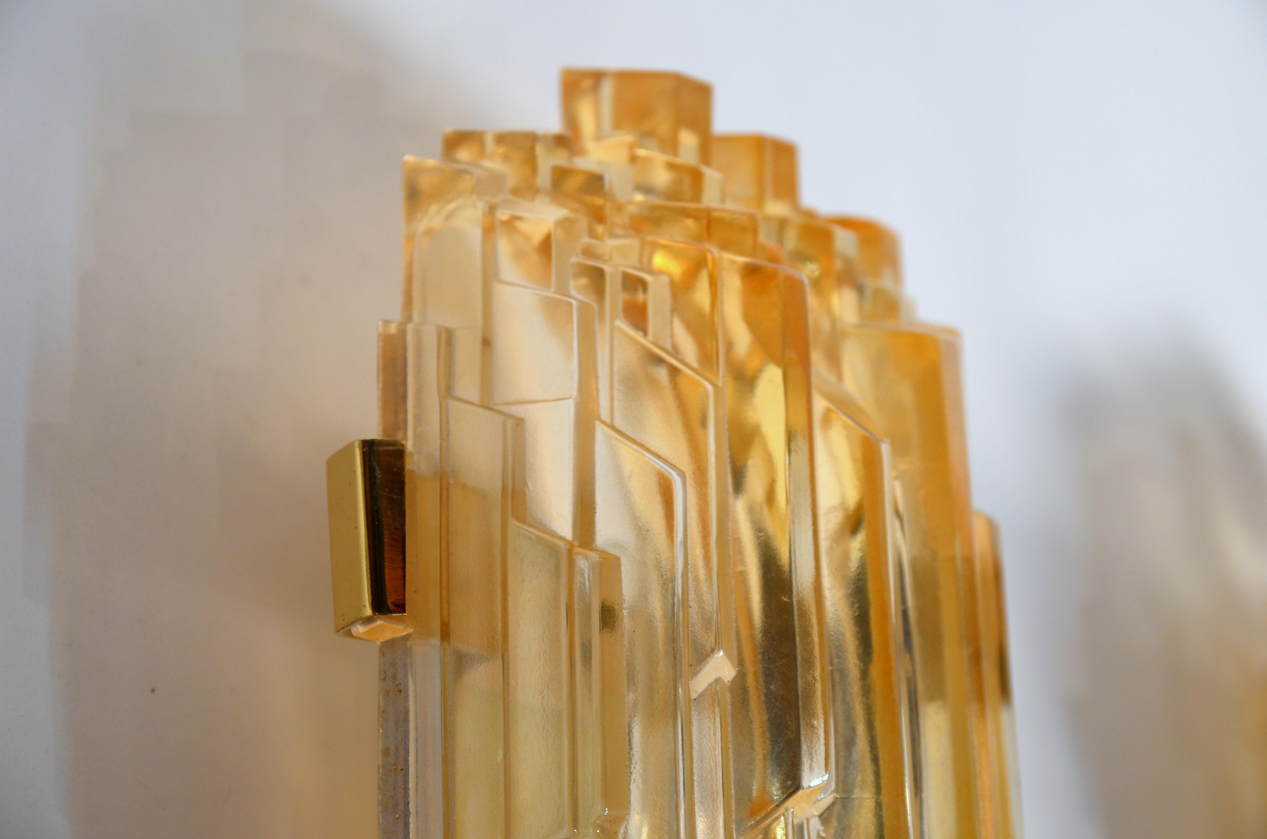 Pair of Chic French 1970s Brutalist Glass Sconces 2