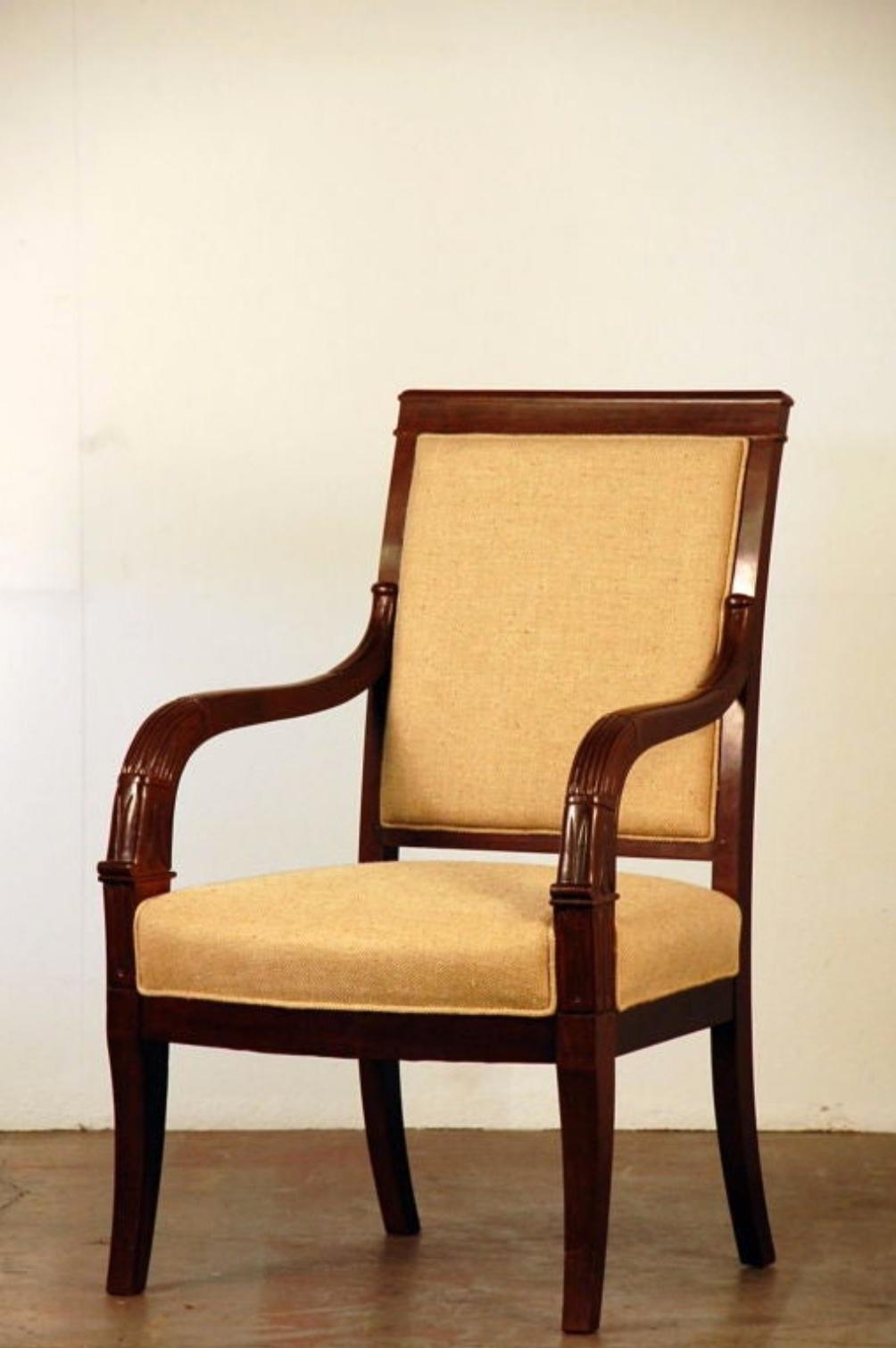 20th Century Pair of Chic French Empire Style Mahogany Armchairs For Sale